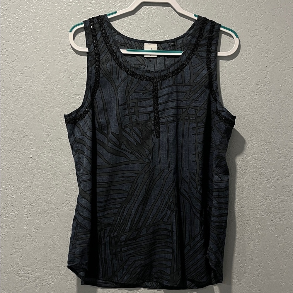 Cabi Women's Limited Edition black/ Blue Beaded Sleeveless Tunic Top Sz M - Picture 3 of 5